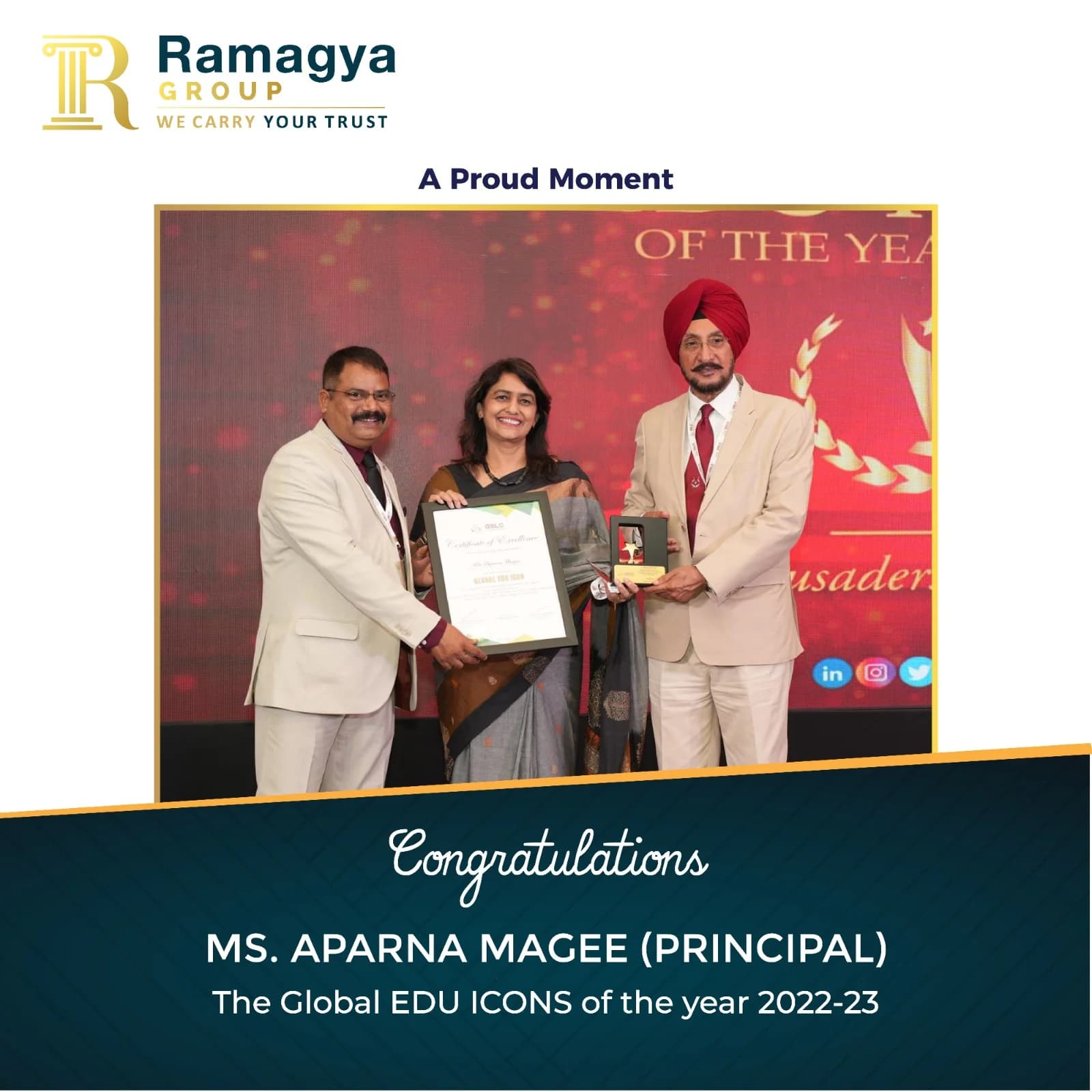 Principal Ms. Aparna Magee awarded Global EDU ICONS of the Year