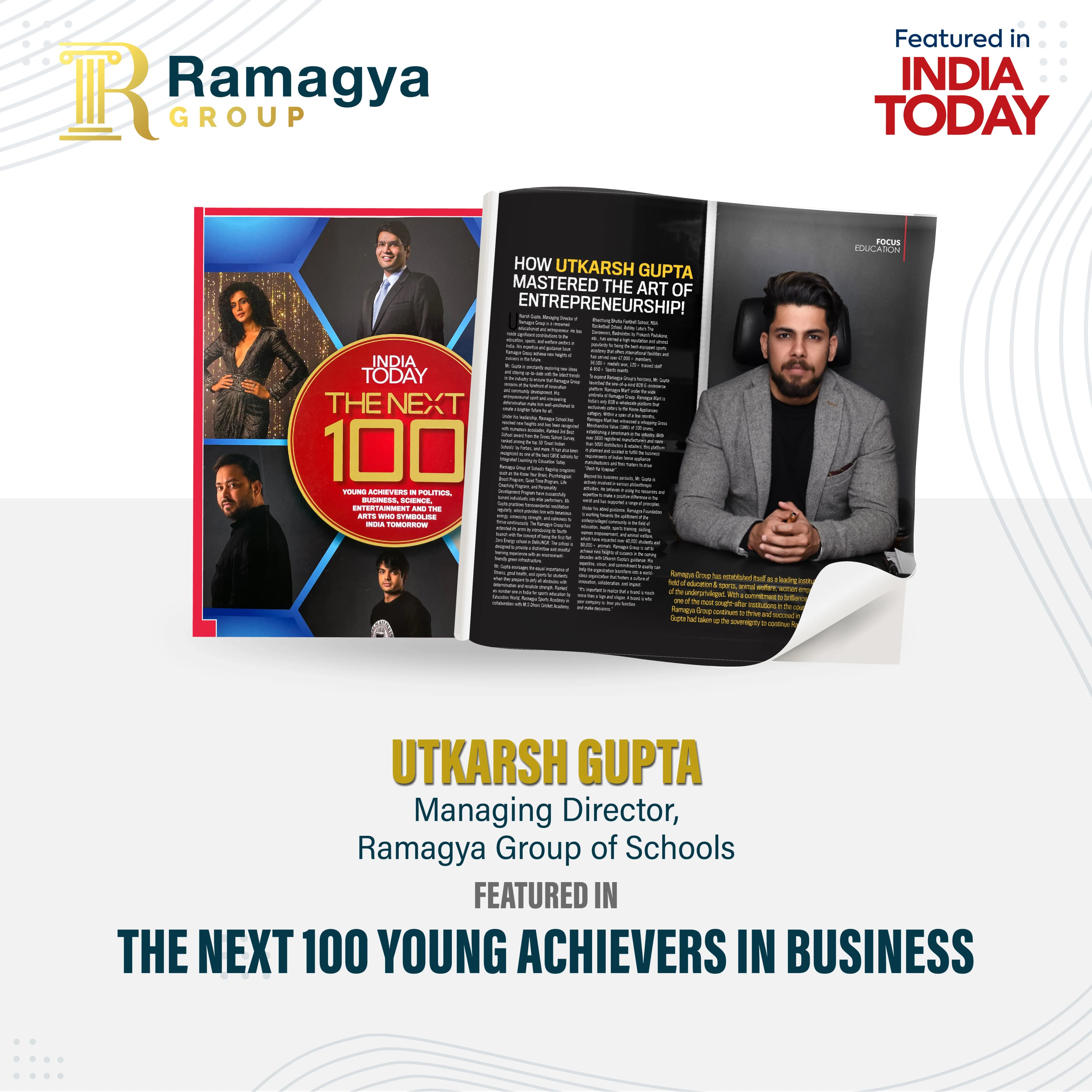 Utkarsh Gupta featured in India Today for Mastering Entrepreneurship