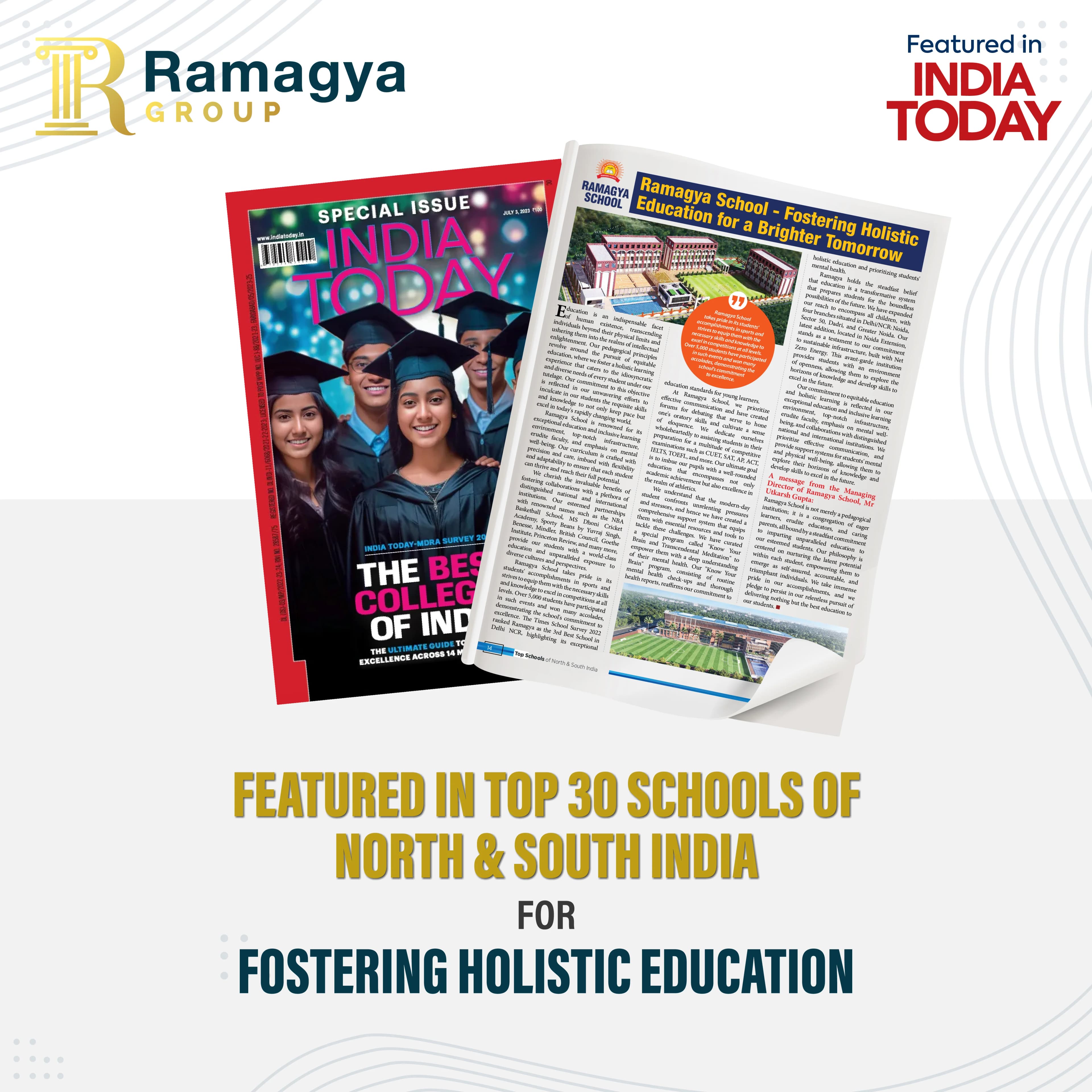 Ramagya School Featured in Top 30 Schools of North & South India